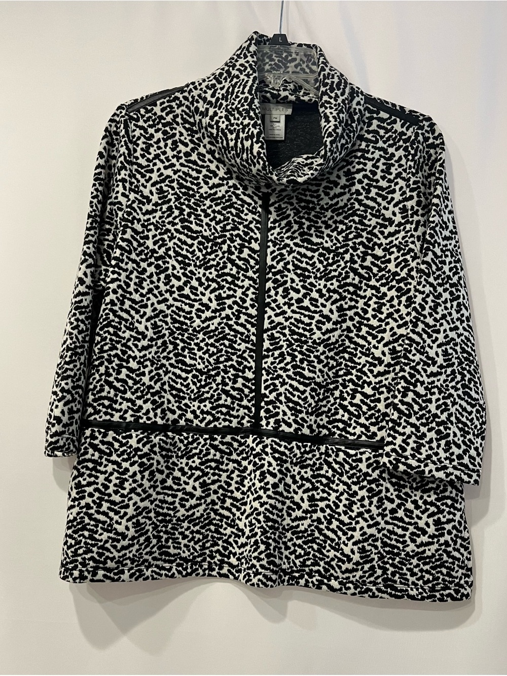 Women's Multiples Black  & White Patterned Teddy Jacket with Funnel Neck Size MP